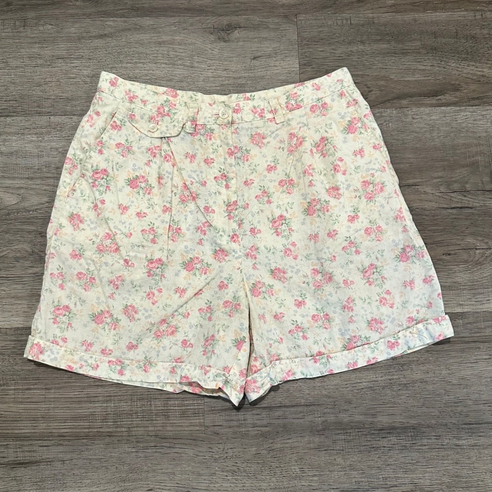 Vintage Lauren Ralph Lauren Floral Pleated High Rise Shorts Womens 8 Cotton - Picture 4 of 10